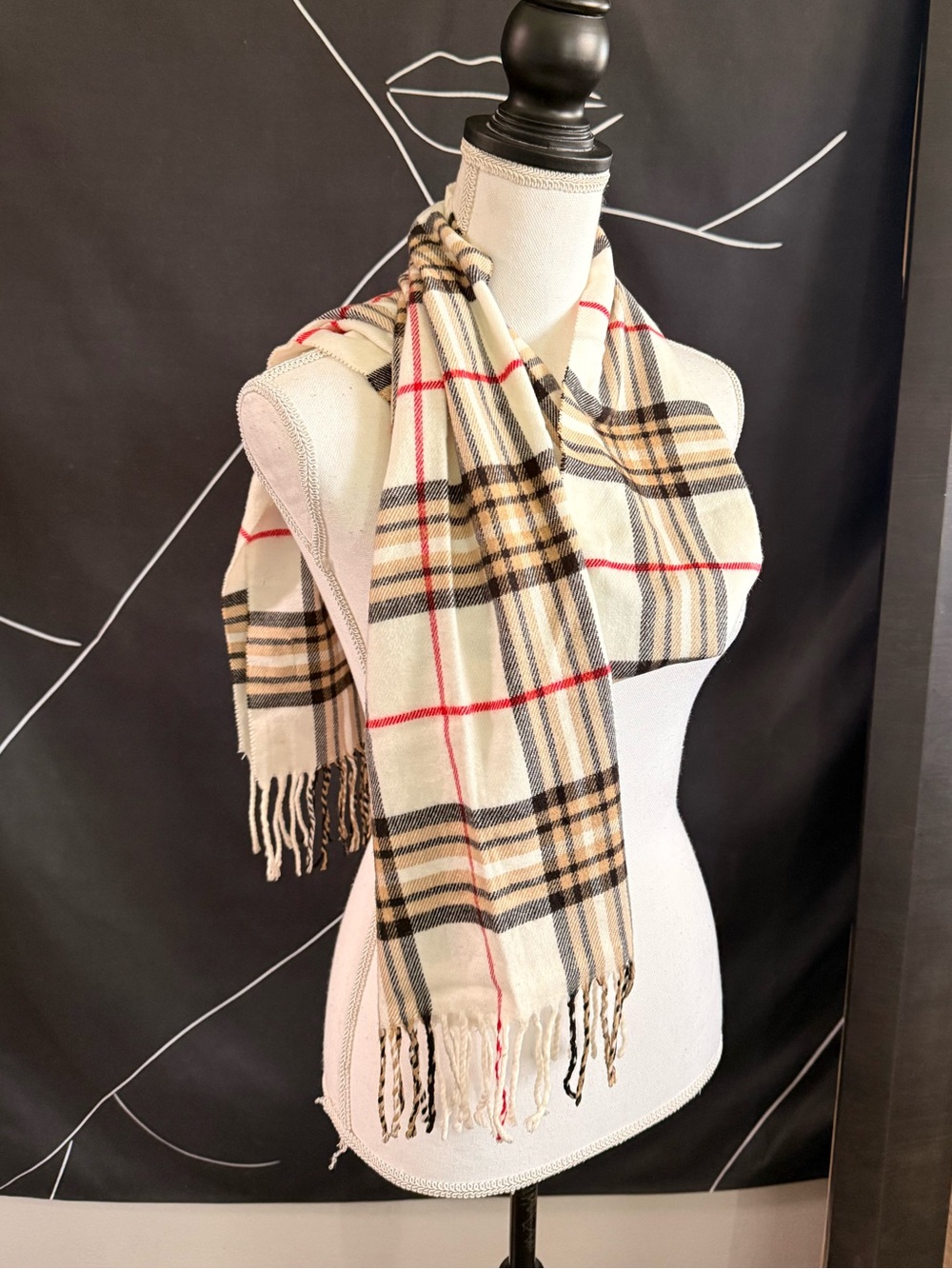 Soft Tan Plaid Winter Scarf